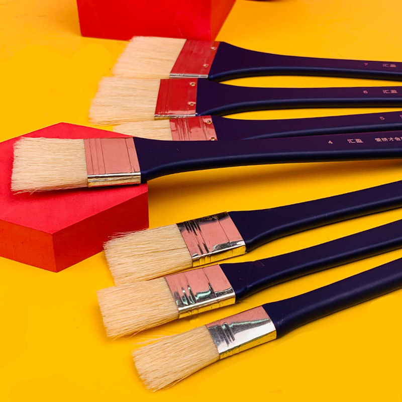 油画刷子水粉水彩颜料刷长杆绘画笔刷排刷墙绘丙烯猪鬃刷平头板刷