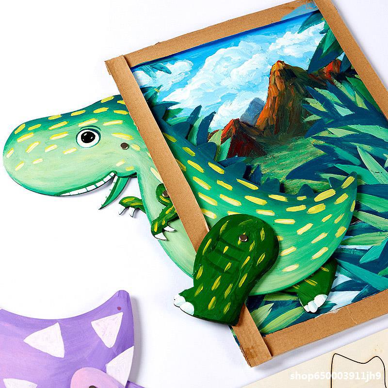 幼儿园儿童木质涂色恐龙贴画 手工diy彩绘上色创意粘贴动物材料包