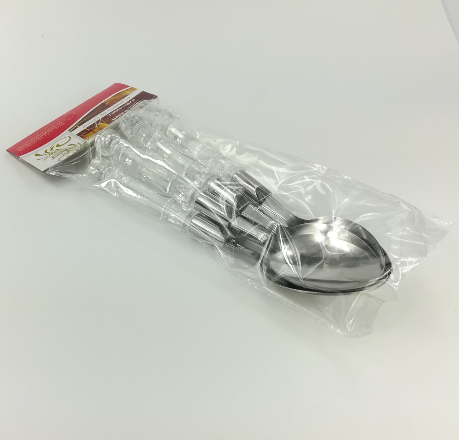 Plastic Handle Tableware Crystal Crown Handle Table Knife Fork Spoon Tea Spoon Set 6PCs Factory Wholesale