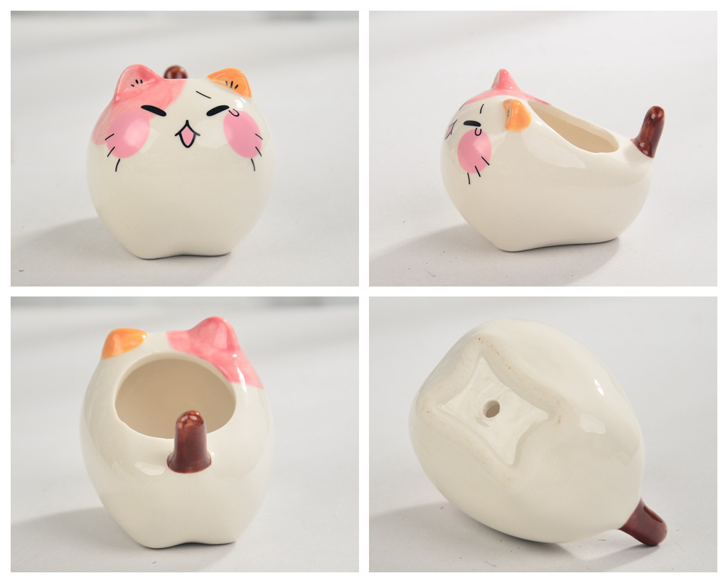 zakka卡通多肉陶瓷小花盆 桌面盆栽创意可爱猫动物盆装饰批发