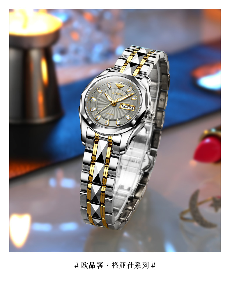 一件代发欧品客品牌防水自动机械表工厂批发简约气质手表女士女表