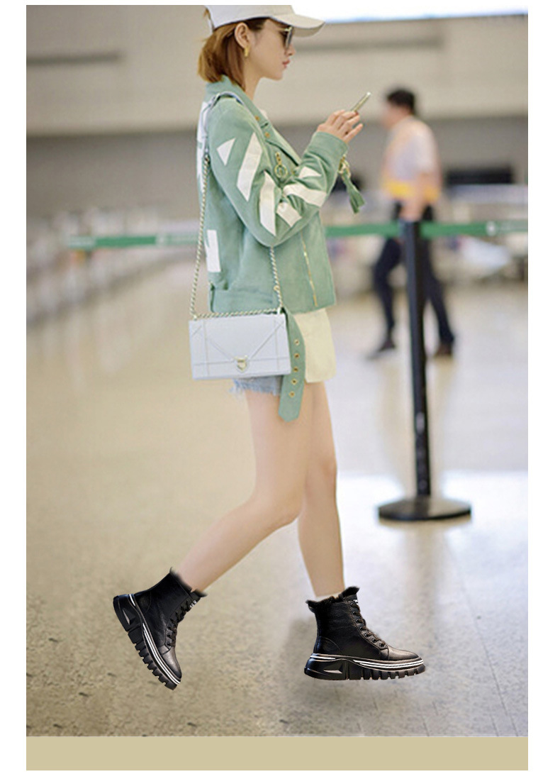 真羊毛鞋子女秋冬2020年新款中筒厚底运动短靴女粗跟真皮马丁靴女