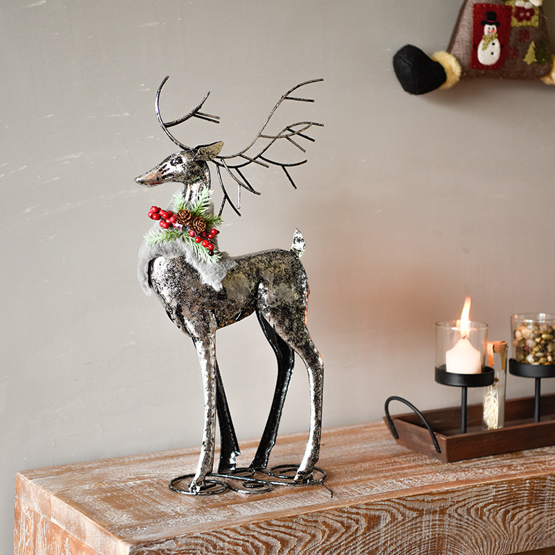 亚马逊 圣诞节装饰品 创意铁艺工艺品 欧简圣诞金属麋鹿摆件礼品
