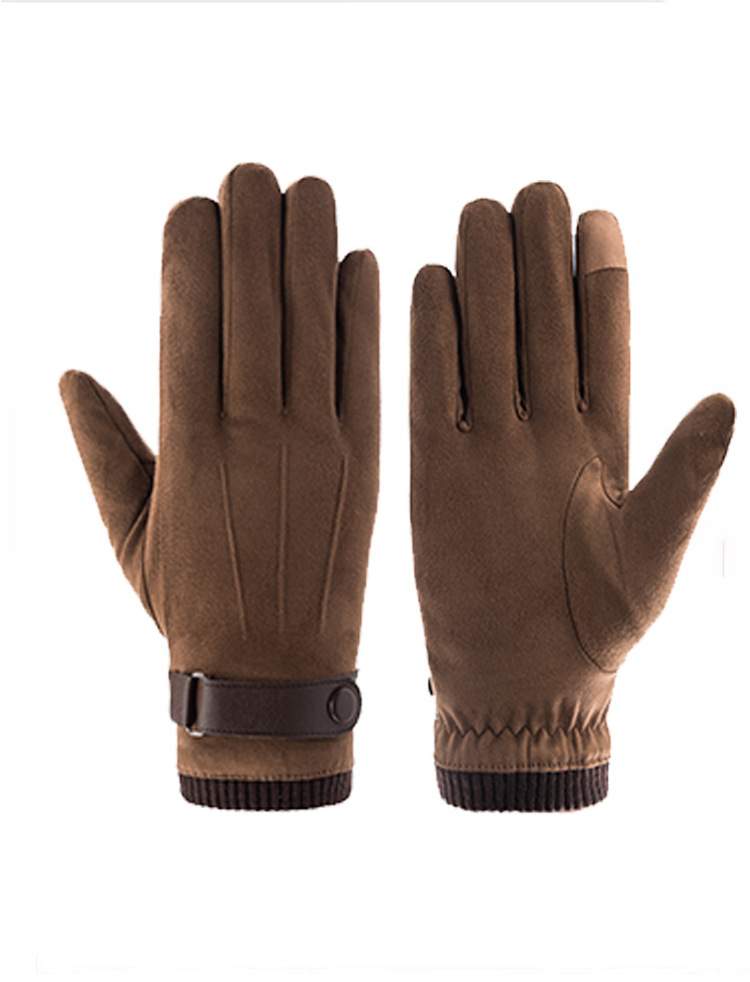 麂皮绒手套 男士冬季加厚保暖手套 骑行开车韩版休闲棉手套