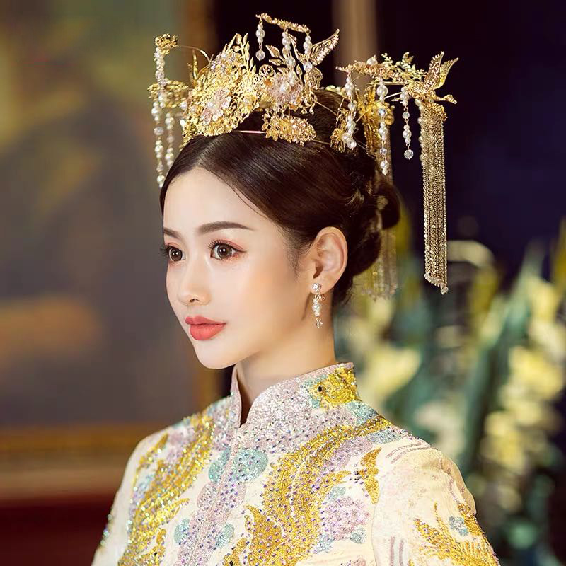 中式新娘秀禾头饰凤冠大气秀禾服红色饰品结婚2020新款皇冠发饰女