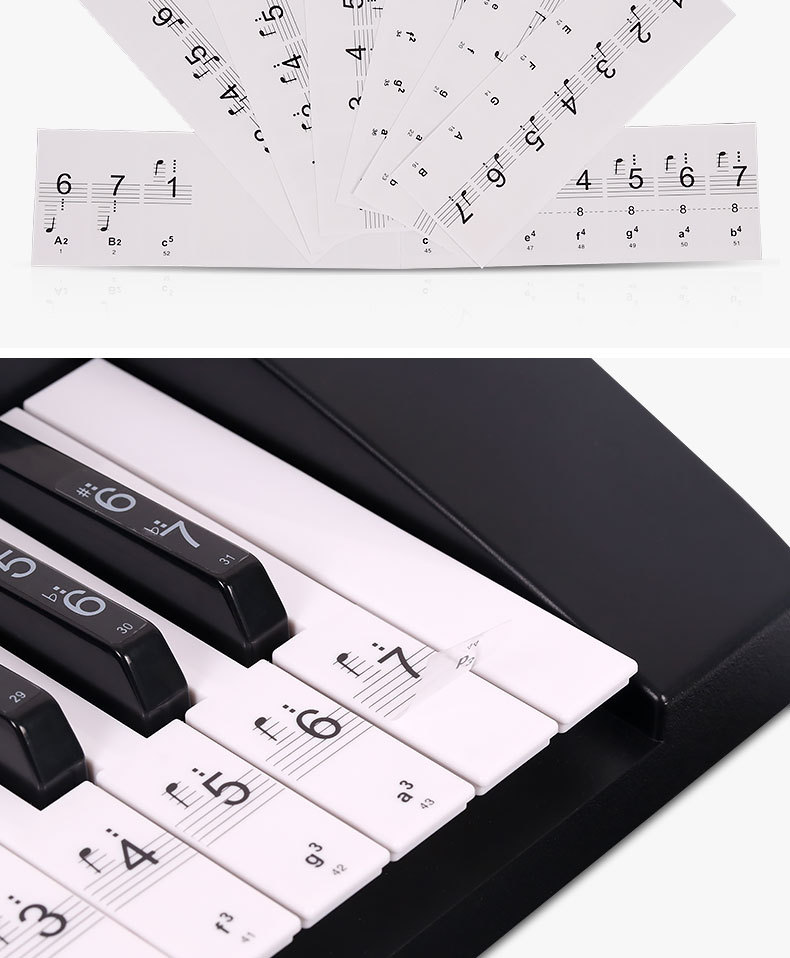 钢琴88/61/54透明电子琴键盘贴五线谱简谱音标音符琴键贴初学入门