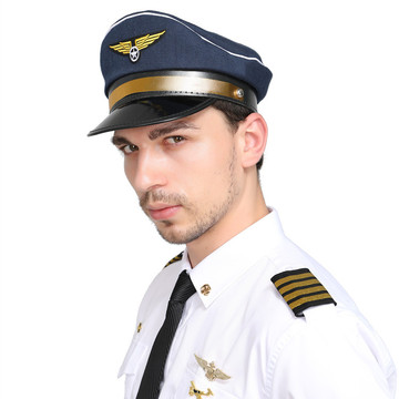 飞行员帽海军帽写真帽男女表演警察帽大盖帽空军帽儿童成人平顶帽