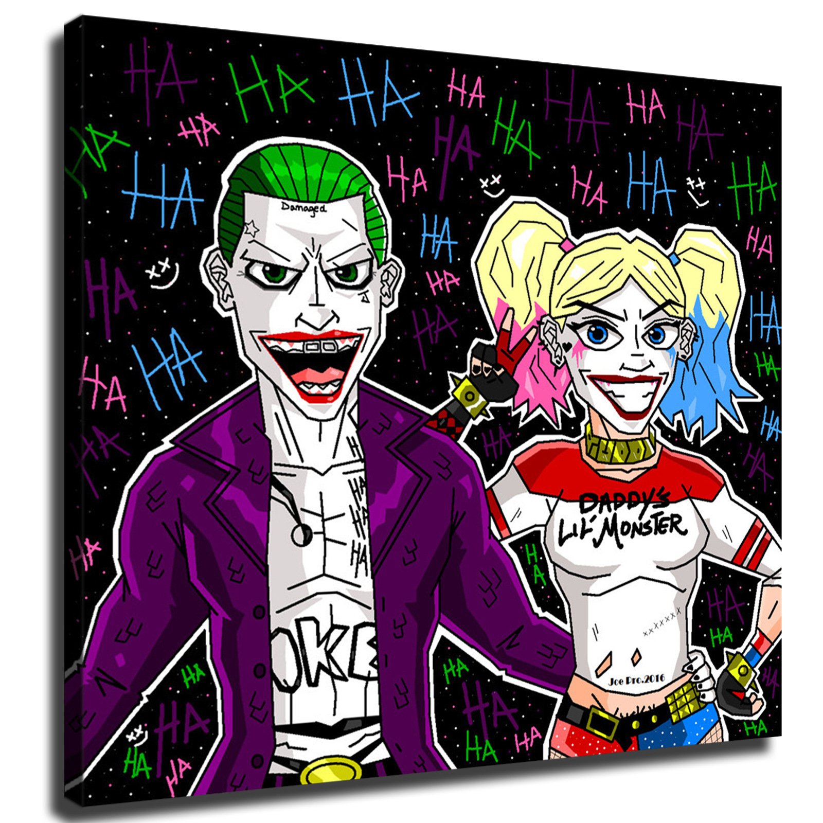 家居装饰画现代画简约哈雷奎恩和小丑卡通挂画可定制
