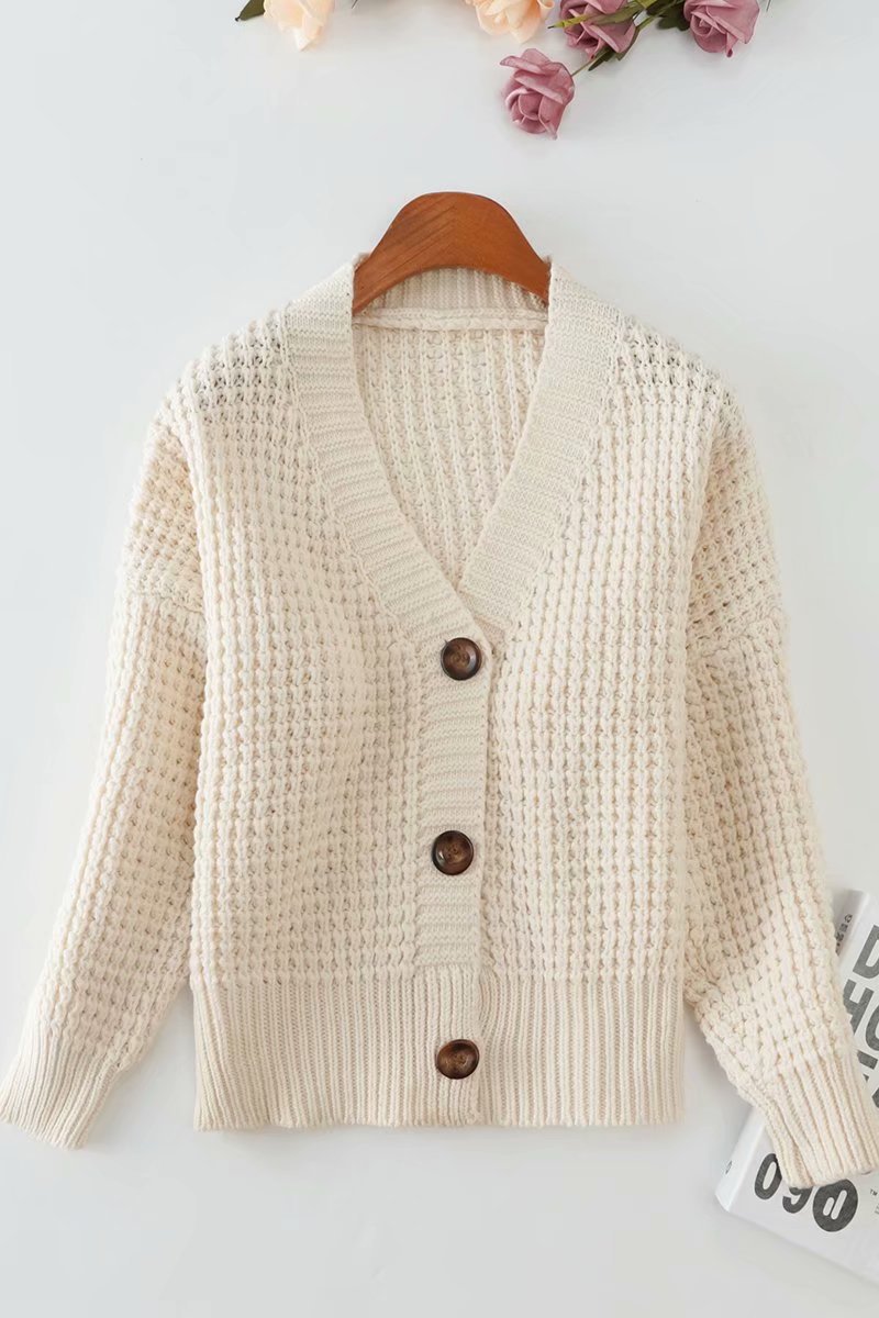 2020秋季外贸批发女装纯色桂花针开衫毛衣