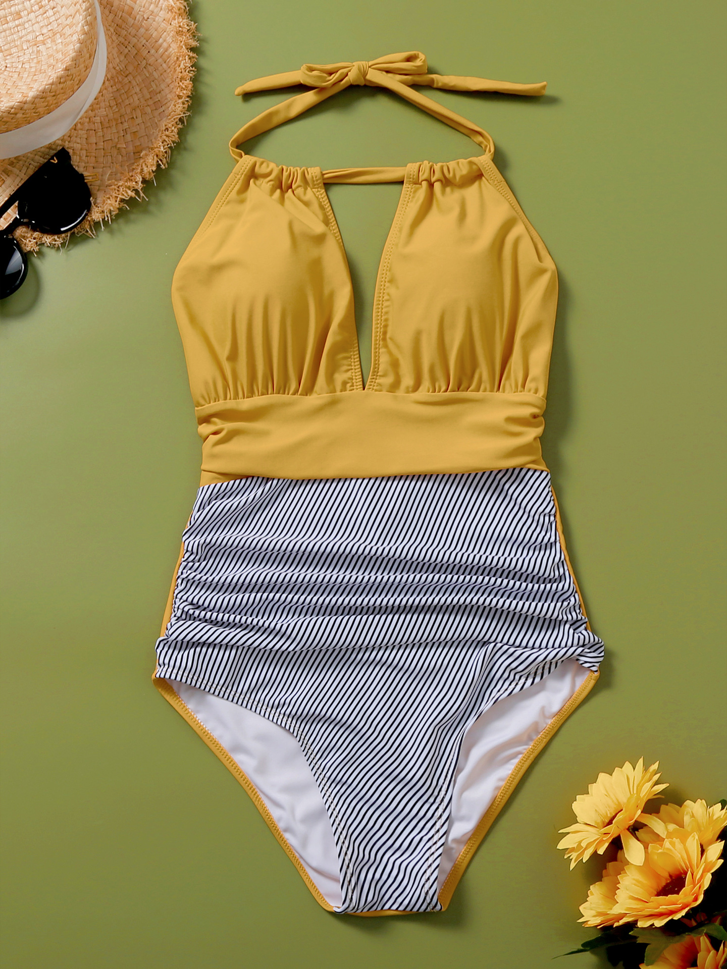 2021欧美新款泳衣女性感连体系带比基尼bikini高腰亚马逊泳装锦纶