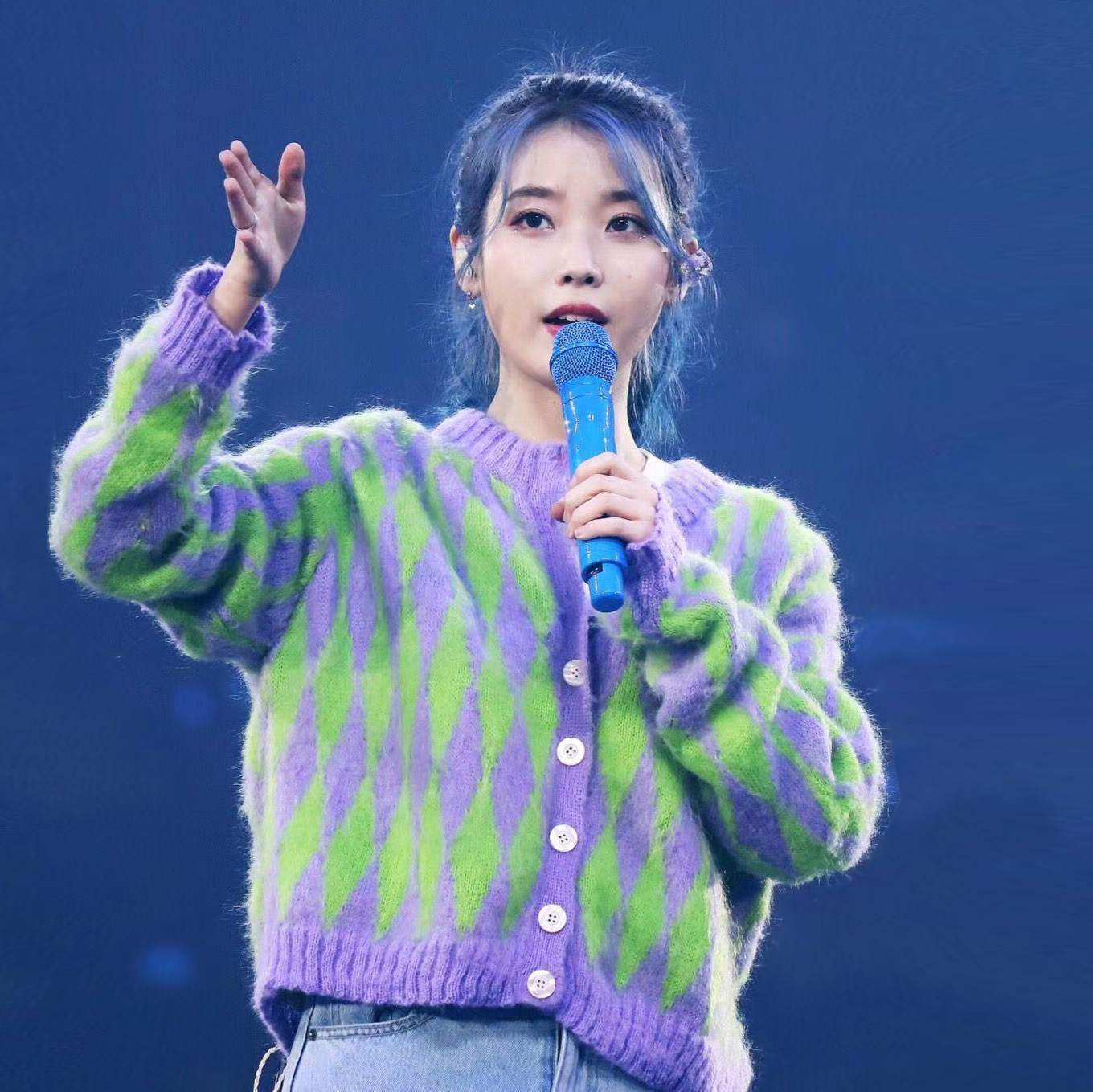 iu李智恩同款毛衣女2020新款秋冬马海毛针织衫女长袖拼色外套潮