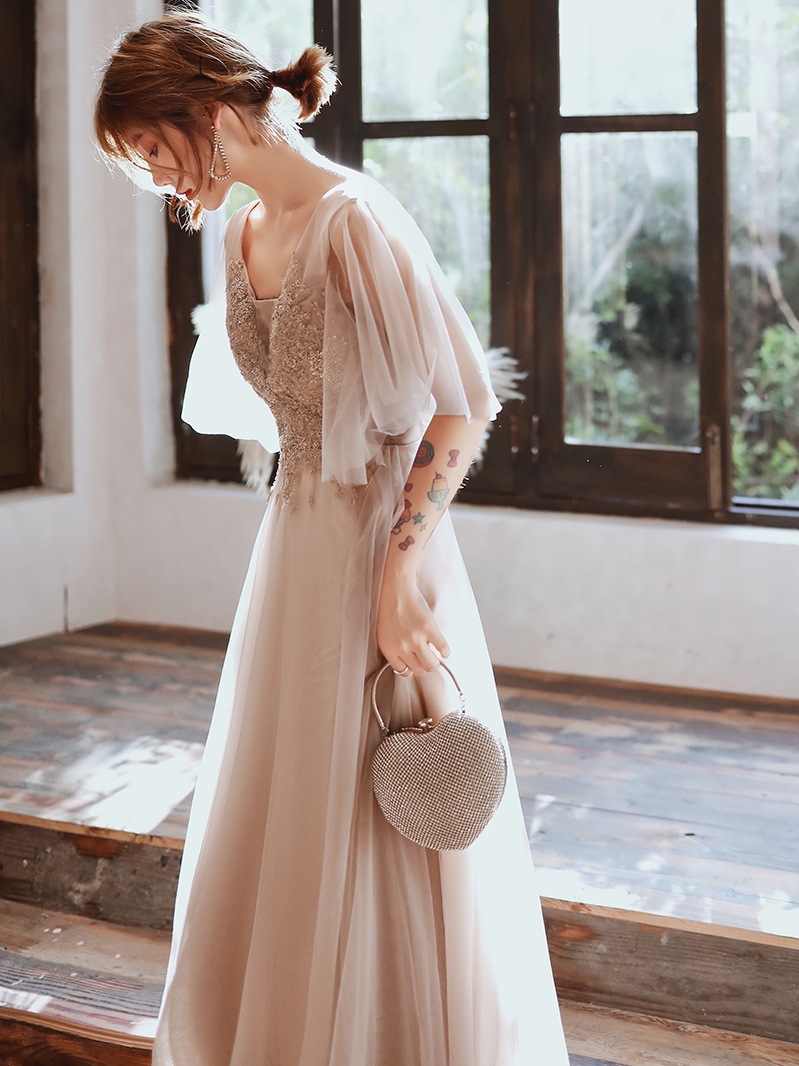 晚礼服女2022新款春季仙气梦幻森系长袖气质优雅主持人宴会晚礼服