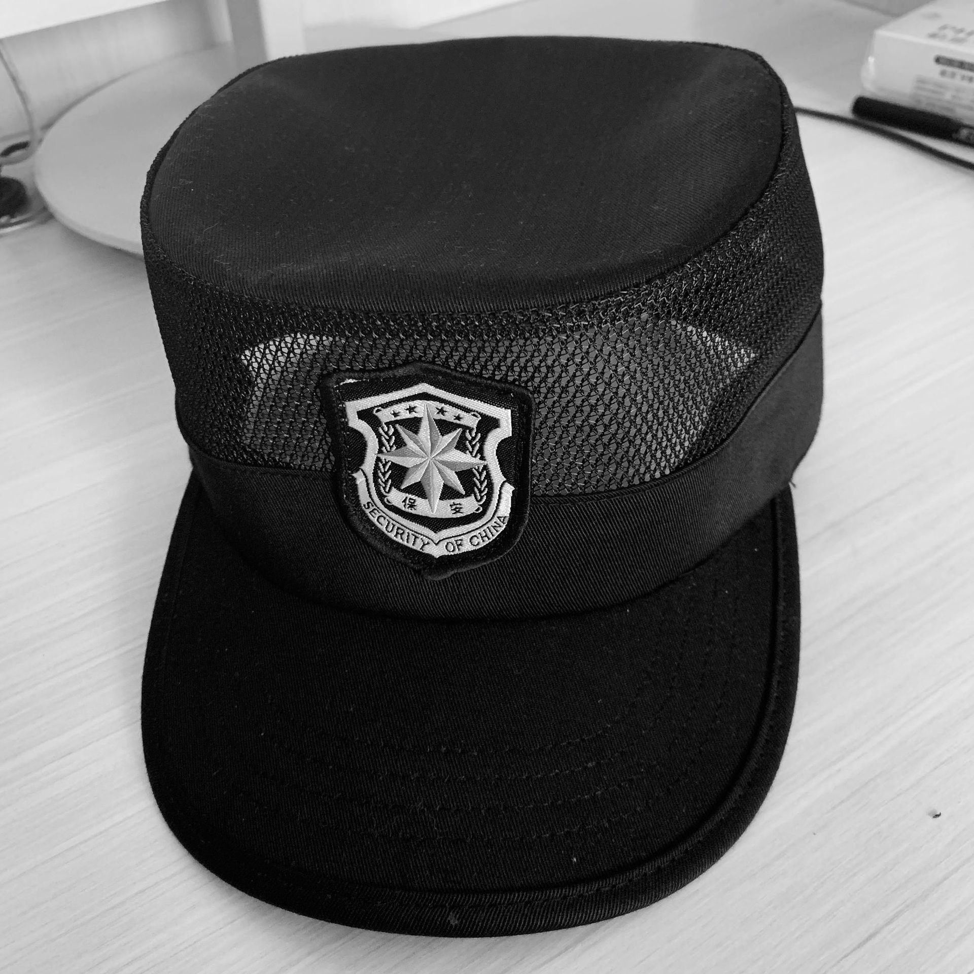 厂家定制保安夏季网帽区物业便帽可调节夏季治安帽保安训练帽透气