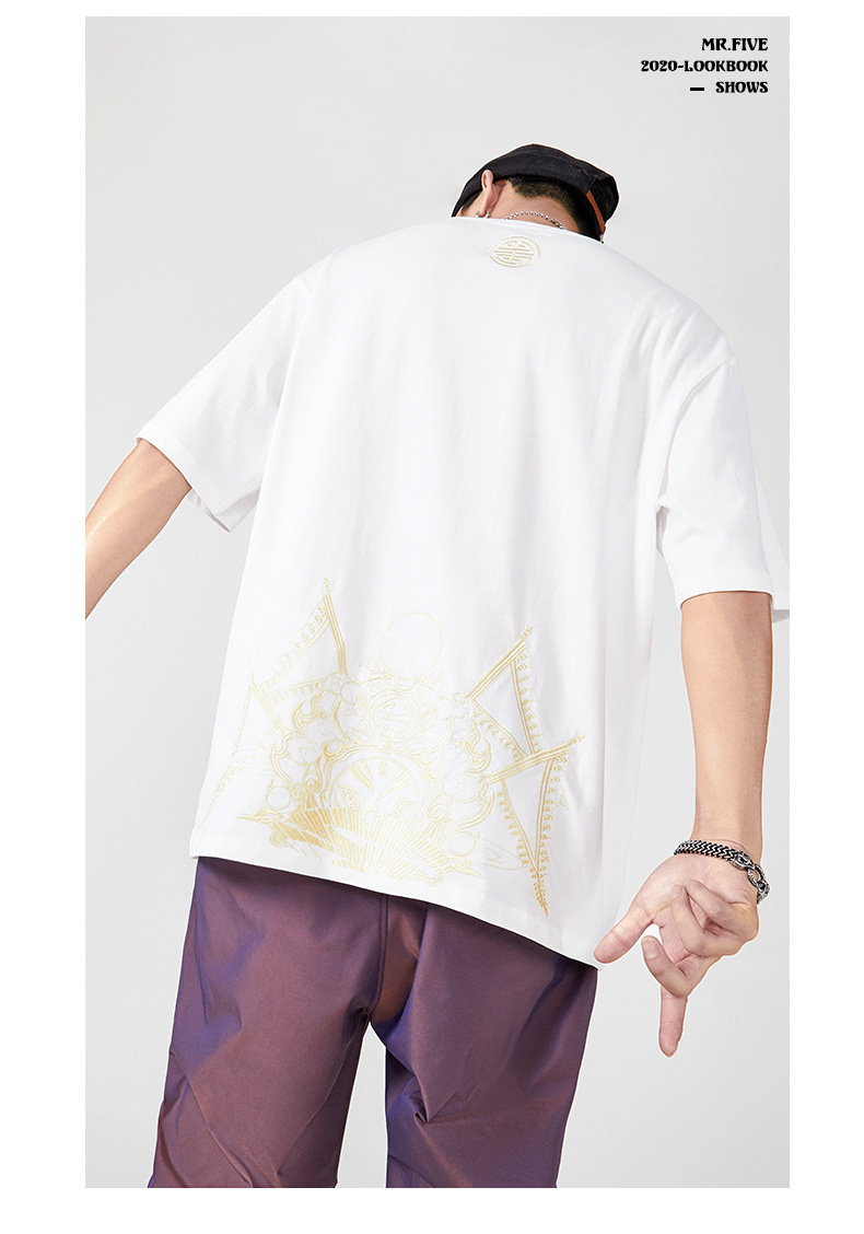 夏季新款脸谱刺绣短袖t恤男中国风复古国潮半袖宽松大码潮牌衣服