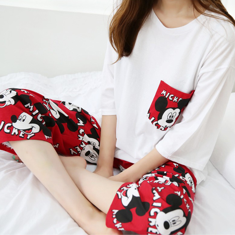 Short Sleeve Pajamas Women's Summer Shorts Thin Cartoon Women's Pajamas New Korean Style Cute Loungewear Suit Cross-Border