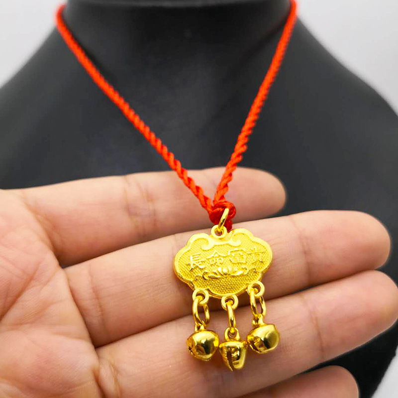 18k小孩仿黄金长命锁项链跑江湖出入平安长命富贵锁义乌首饰批发