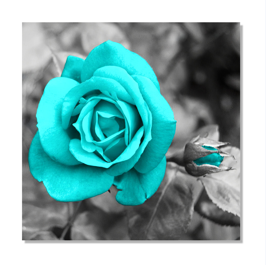 高清现代家居单幅青色玫瑰帆布墙画壁画装饰画喷绘画跨境货源