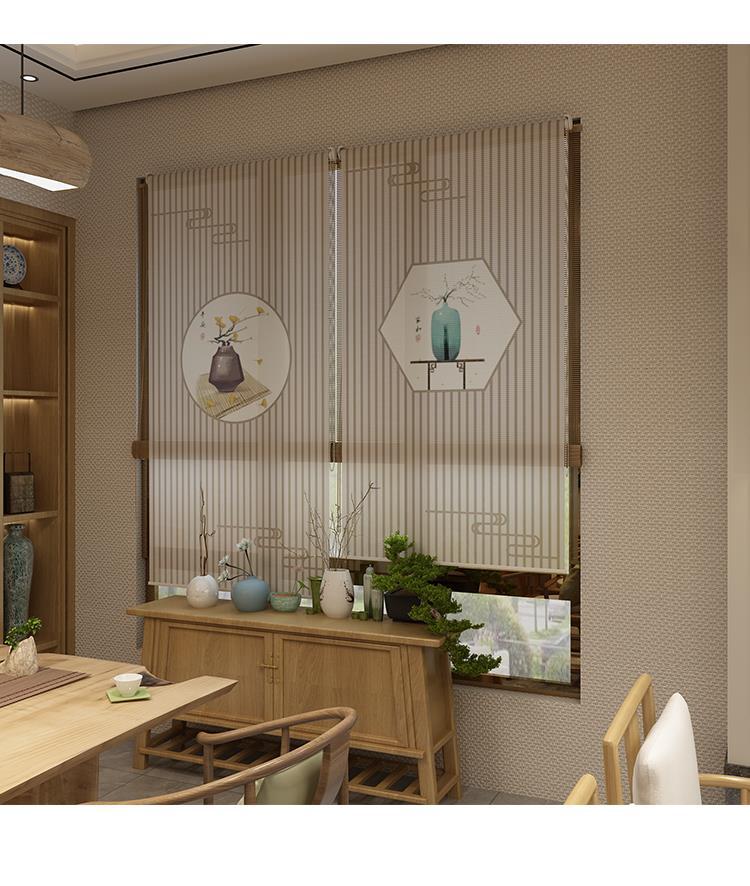 中式禅意卷帘升降窗帘挂式屏风帘玄关帘软隔断客厅书房落地窗帘子