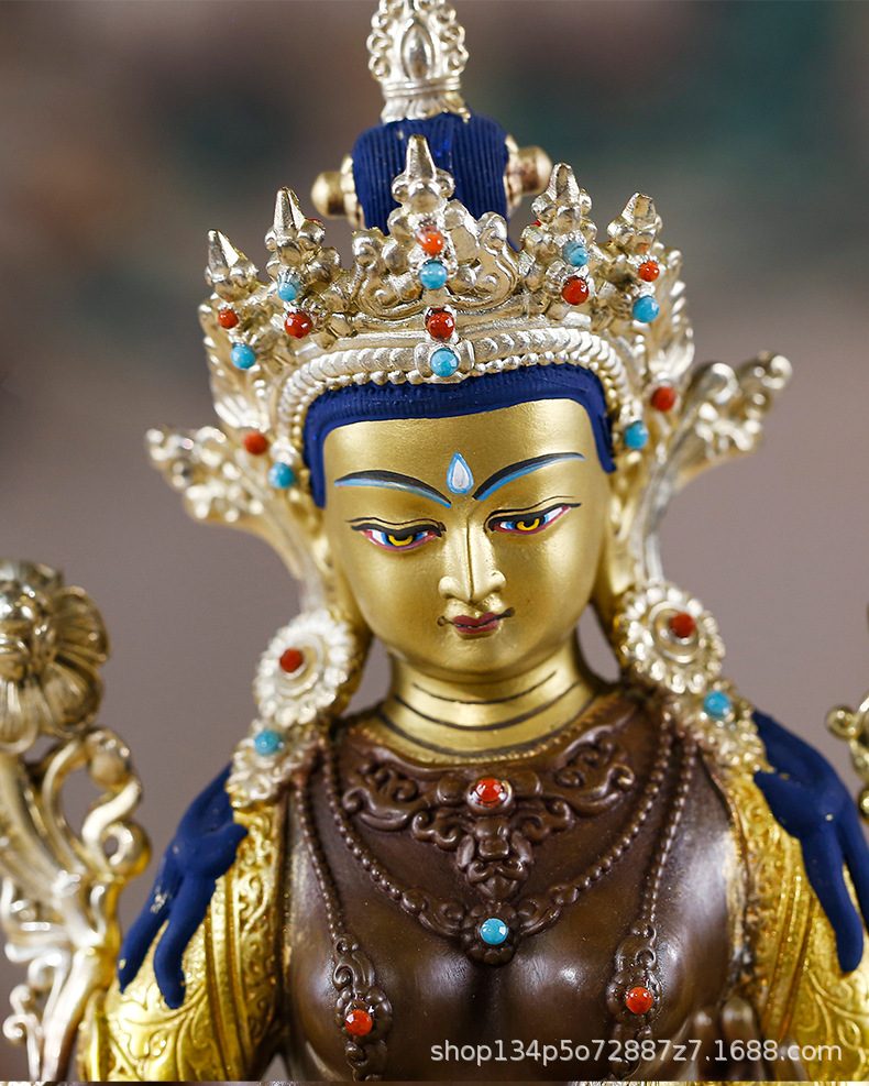 绿度母佛像摆件精工级纯铜鎏金银居家供藏传佛教雕花家用密宗摆件