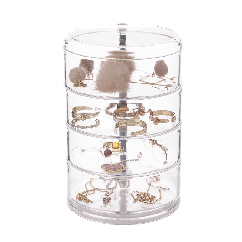 Multi-Layer Transparent Rotating Jewelry Box Jewelry Earrings Bracelet Necklace Dustproof Storage Box Small Object Four-Layer round Box