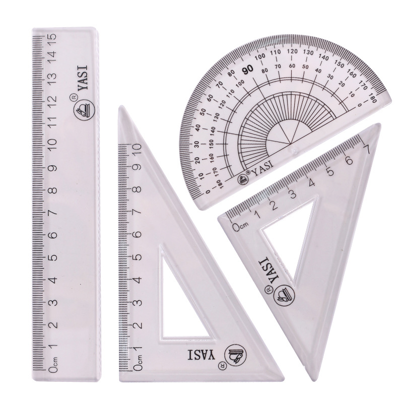 亚克力绘图套尺15cm直尺三角尺量角器四件套装学生学习测量工具