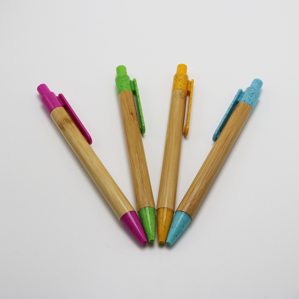 创意款竹木圆珠笔麦秸秆塑料按动竹子笔原生态竹杆礼品笔激光logo