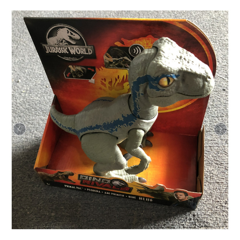 美泰侏罗纪世界2布鲁蓝色迅猛龙手办恐龙模型玩具带声效gfd40