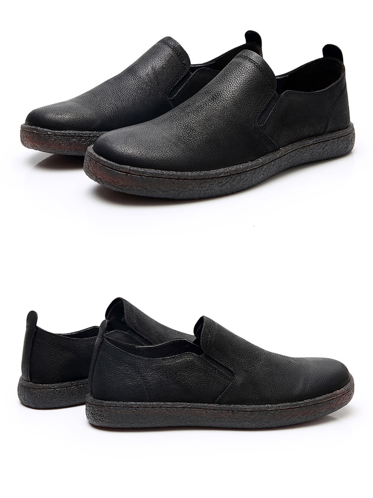 产地货源头层牛皮牛筋底男皮鞋透气真皮缝制休闲软底懒人棕色男鞋