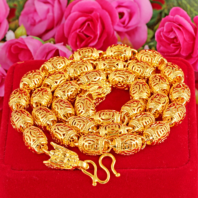 男士金项链 黄铜镀金饰品 沙金24k镂空龙头项链 源头厂家货源批发