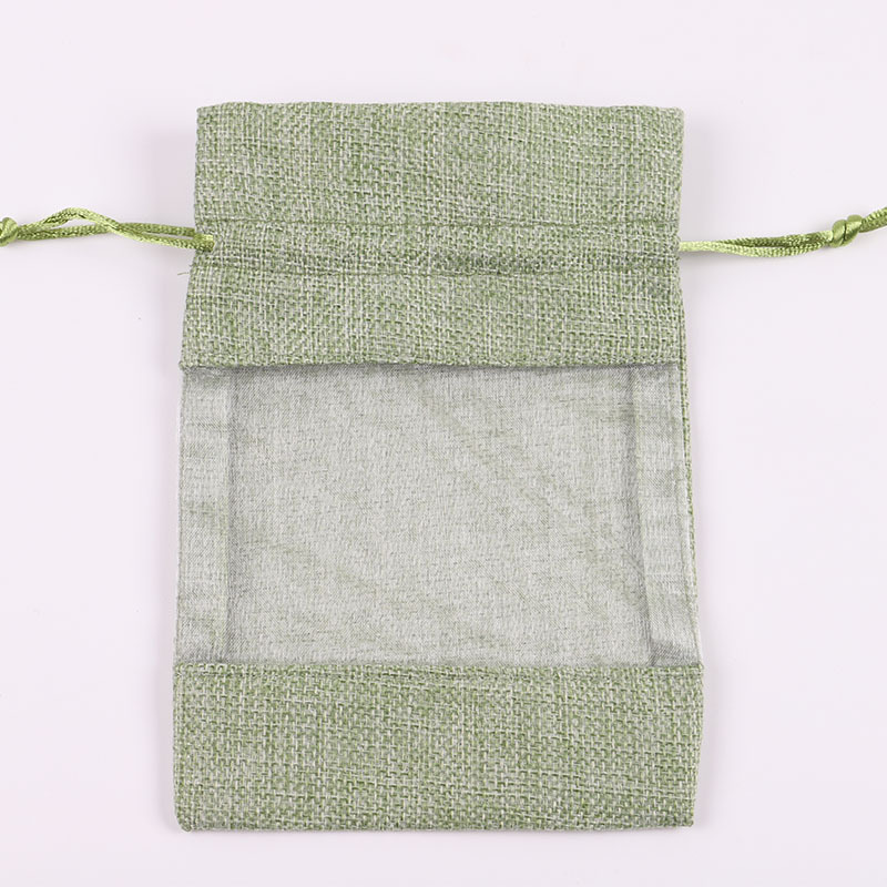 Linen Drawstring Window Bag Stitching Mesh Bag Cosmetic Finishing Buggy Bag Organza Cloth Bag Wholesale