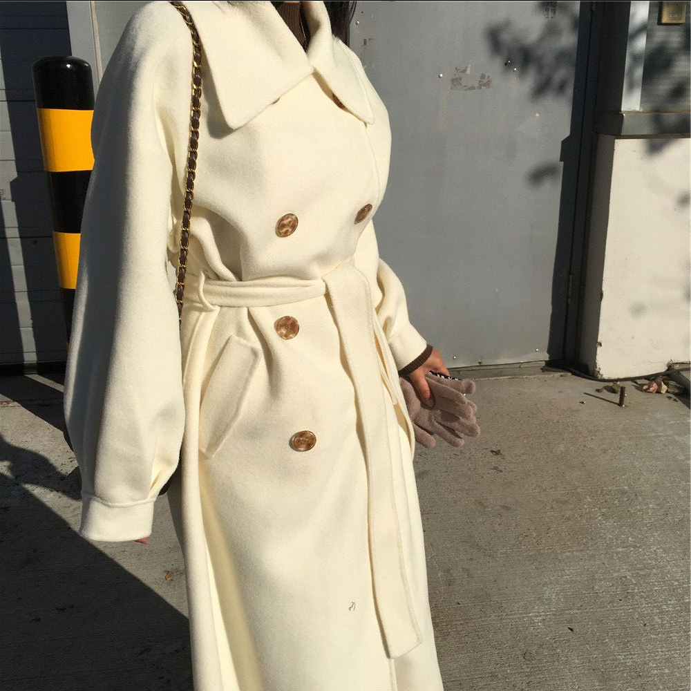 长款大娃娃领很废料的一款双面呢大衣奶白色