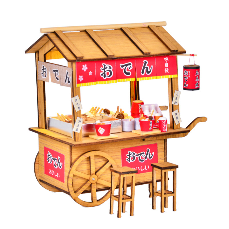 diy小屋日式风手工制作木质娃娃屋关东煮车仔档创意生日礼物
