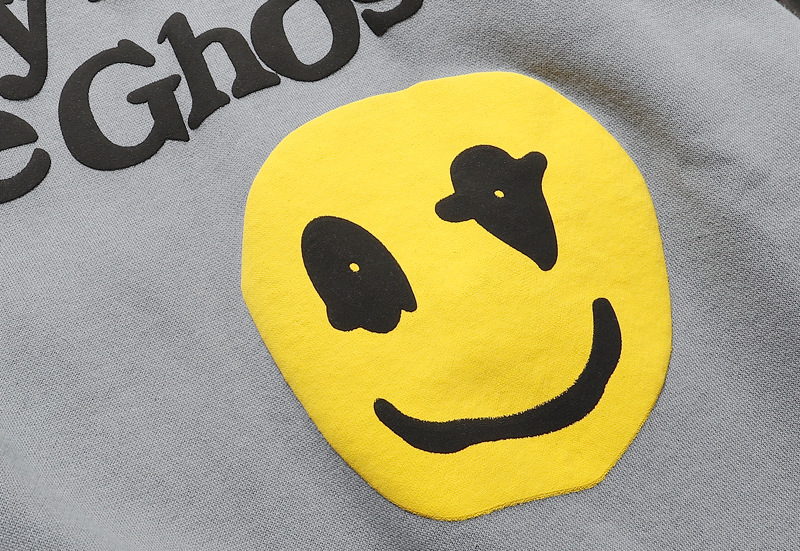 欧美街头运动休闲卫衣 潮牌笑脸字母火焰印花宽松套头圆领卫衣