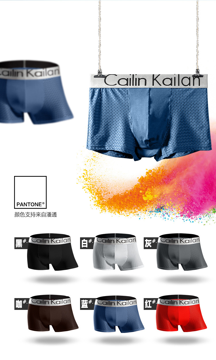 cailinkailan罐装冰丝网孔男士内裤莫代尔透气纯棉四角大码裤头