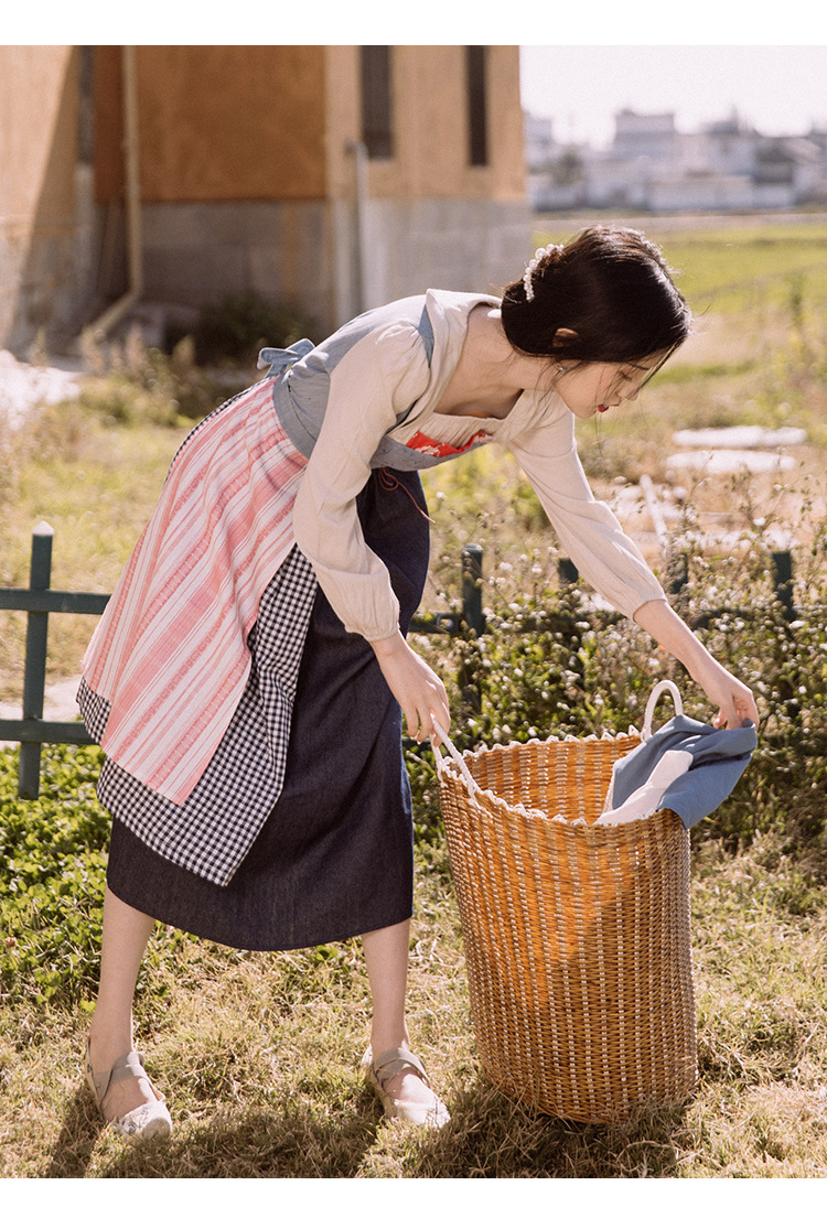 实拍2020秋季新款 法式田园风洛丽塔少女裙收腰中长款拼色方领