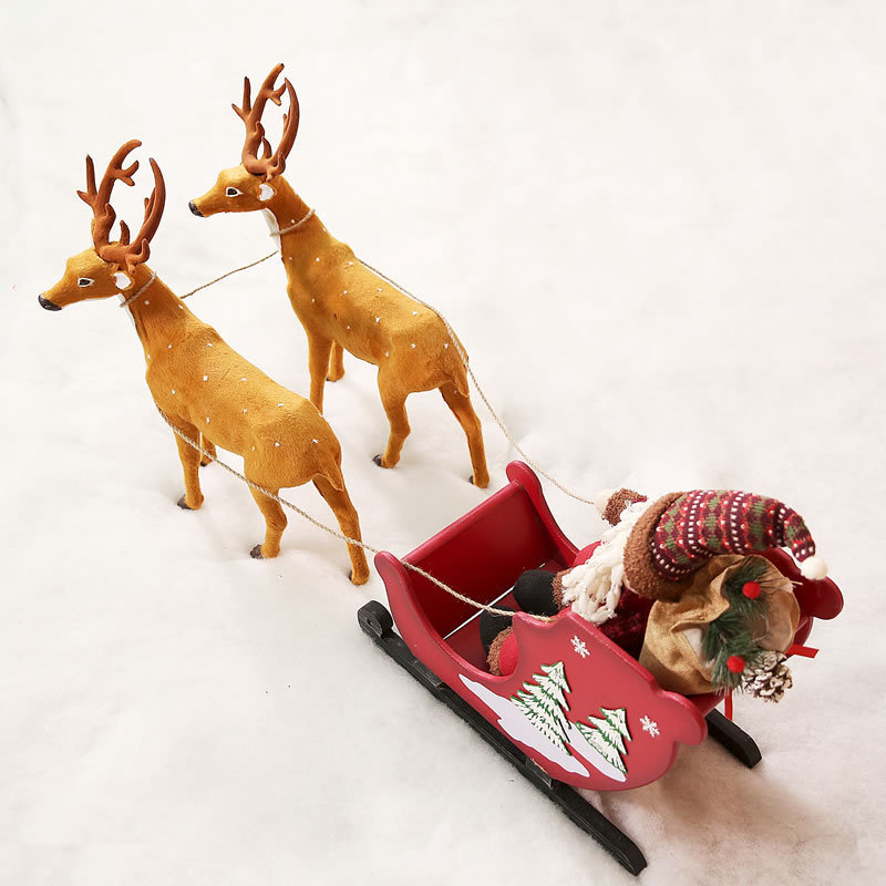圣诞节鹿拉车小雪橇车圣诞用品老人小雪车木质装饰摆件