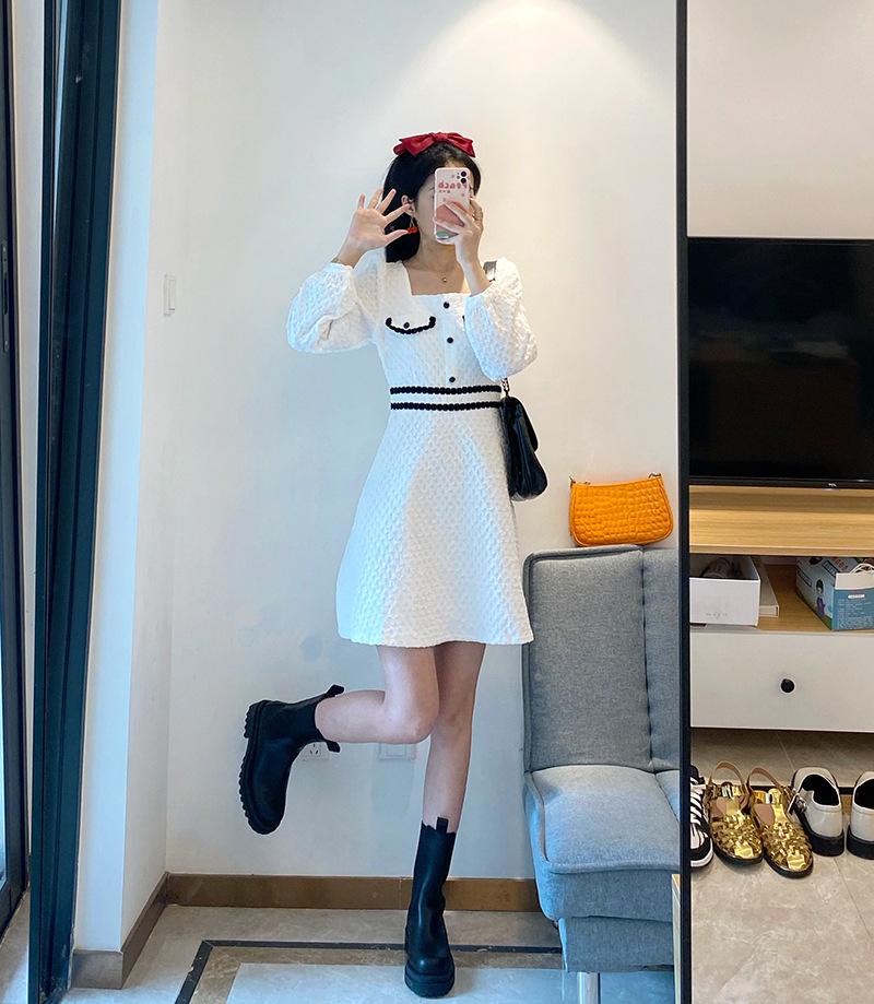 j0830秋季新款白色小香风中长裙过膝裙子职场通勤风连衣裙女批发