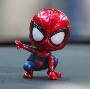 q版摇头蜘蛛侠 spiderman 英雄远征 蹲姿爬姿吊绳子公仔手办摆件