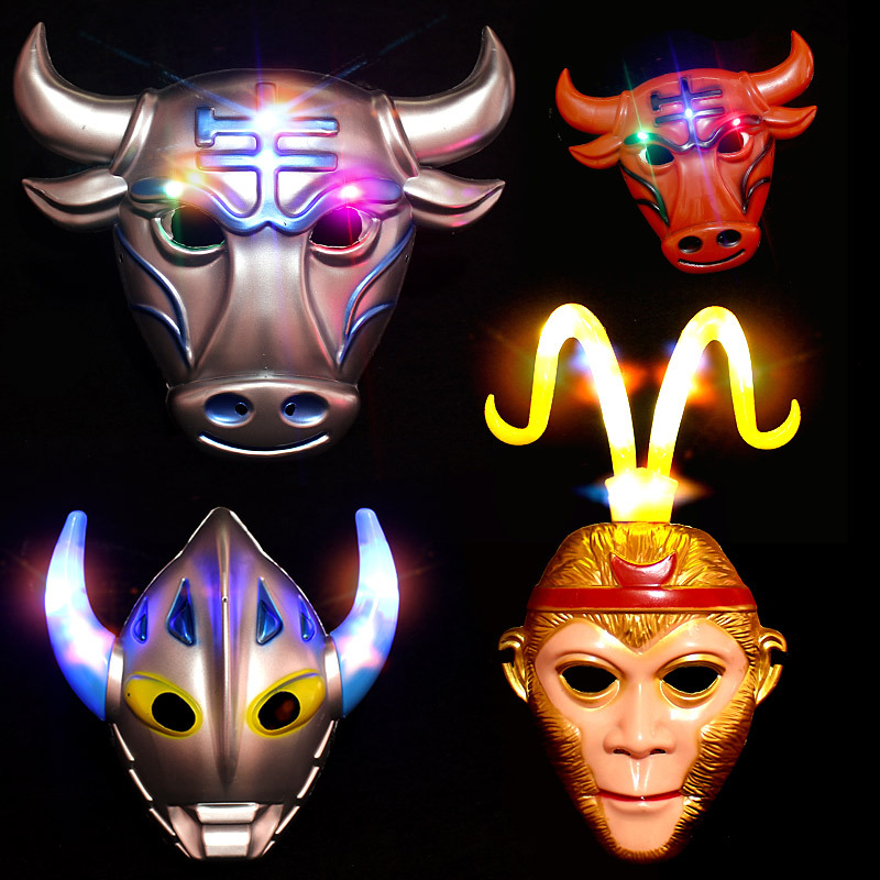 热销儿童发光奥特曼面具卡通动漫男孩牛头面具奥特曼舞会面具批发