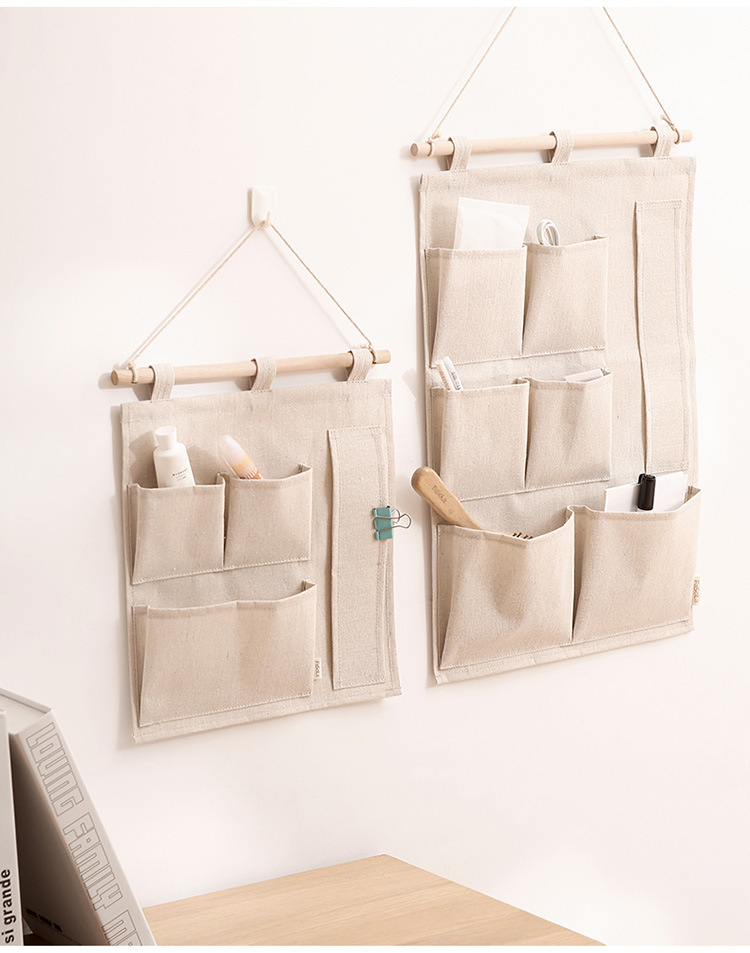 fasola布艺挂式整理手机收纳挂袋储物袋壁挂多层棉麻挂墙置物袋
