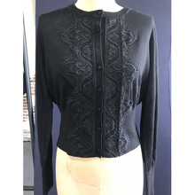 普莱雅工厂小外套 纯色黑色蕾丝花边修身开衫女士空调开衫