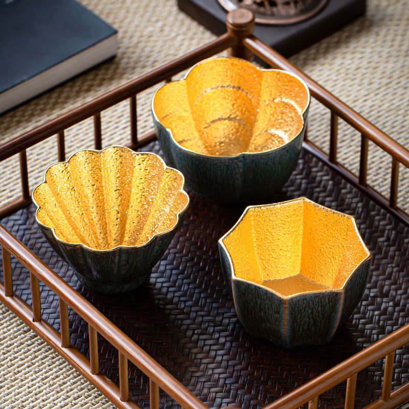 陶瓷天目茶盏鎏金盏手工黄金盏主人杯品茗杯单杯建盏大号大茶杯子