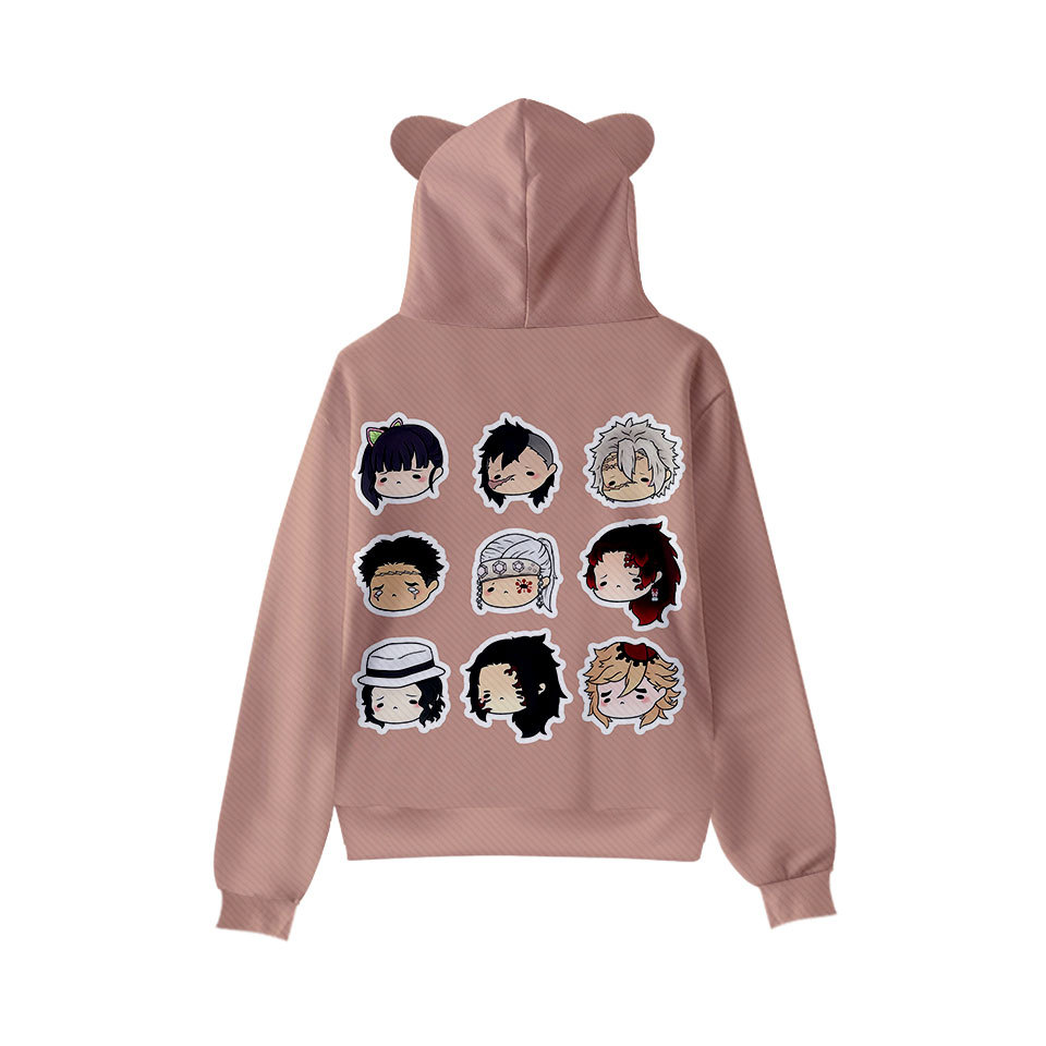 日漫q版鬼灭之刃角色 3d数码印花可爱猫耳朵连帽卫衣 支持定制