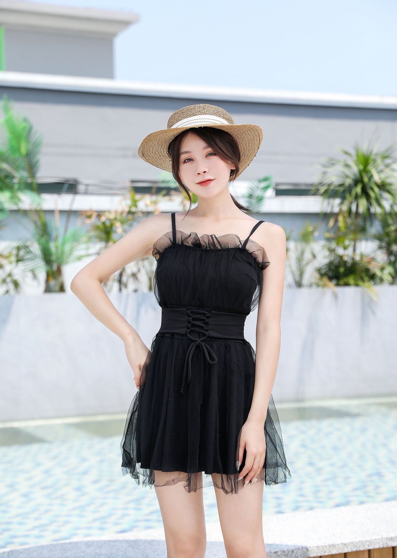 泳衣女沙滩温泉遮肚显瘦游泳衣保守仙女韩国ins女士吊带露背泳装