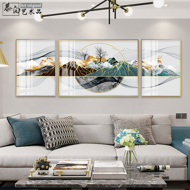 现代北欧风格三联装饰画卧室客厅沙发背景晶瓷画厂家批发
