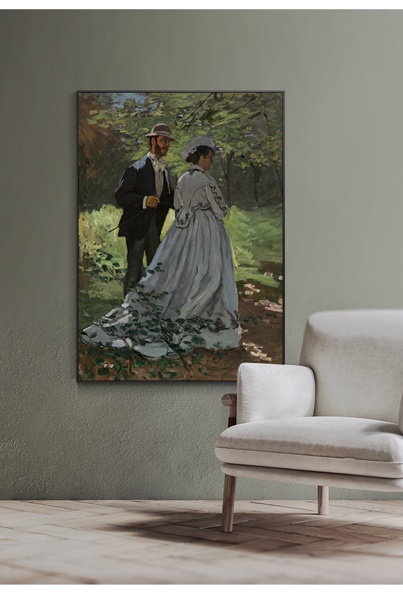 莫奈名画 客厅装饰画玄关挂画 美式沙发背景墙油画印象派山水壁画