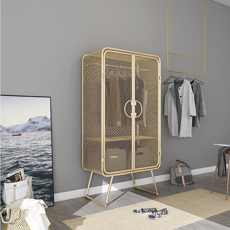 现代轻奢家具公主女孩铁艺网格衣柜行李柜酒店卧室衣物置物架衣橱