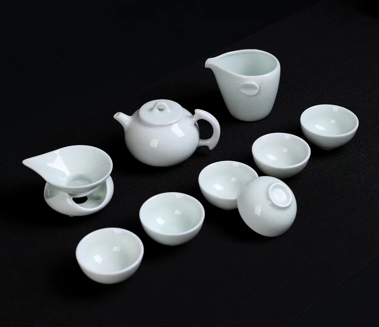 玉质汝窑开片养线汝窑茶具茶壶汝瓷盖碗 功夫茶具套装厂家批发