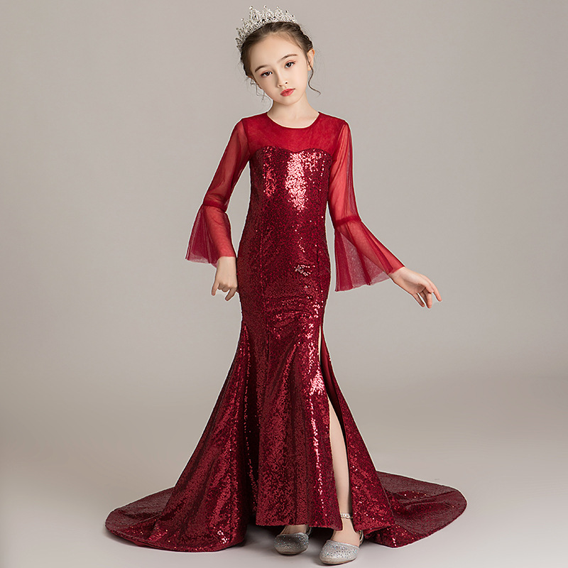 巴拉巴拉儿童晚礼服女童气质鱼尾裙模特走秀潮服演出服装