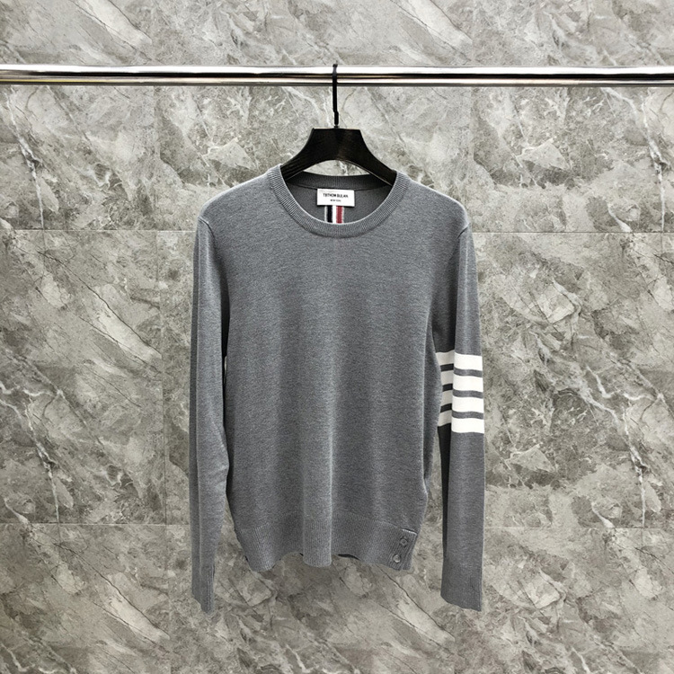 tb四杠后织带圆领休闲羊绒毛衣 男女情侣